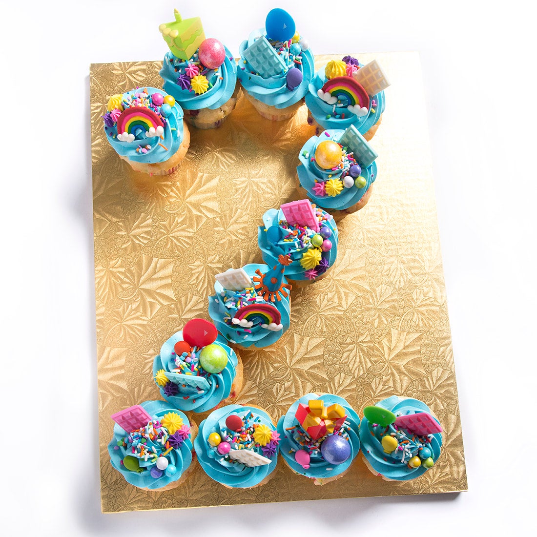 Blue Rainbow Party Number Cupcake Cake The Sugar Bakery Blue Rainbow Party Number Cupcake Cake The Sugar Bakery